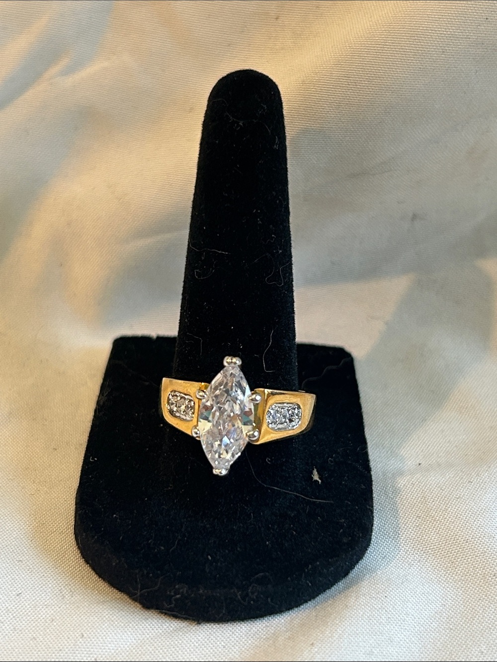 Gold-Tone Marquise CZ Statement Ring - White Stone